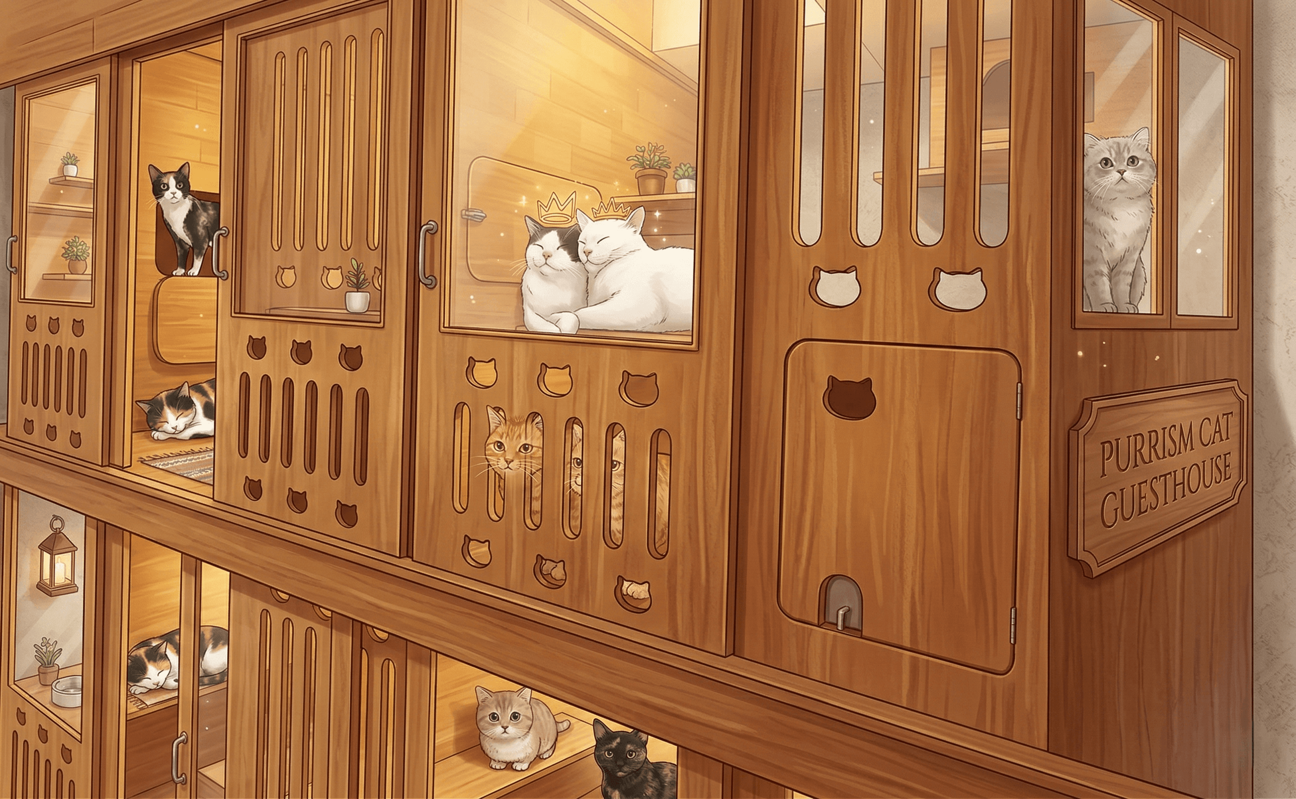 ห้องพักแมว Front View Wall 01 — PURRISM Cat Guesthouse